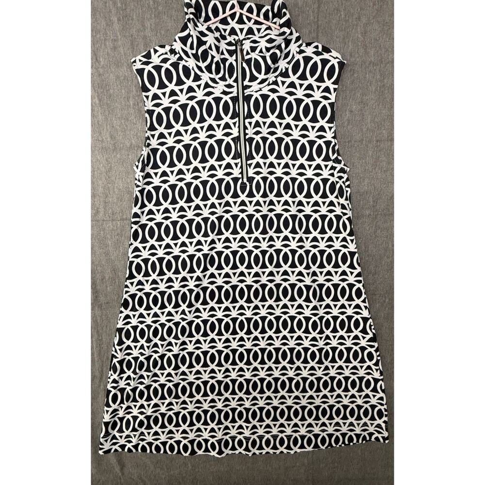 Lulu B Dress Womens XL Geometric 3/4 Zip Black White Stretch Knee Length